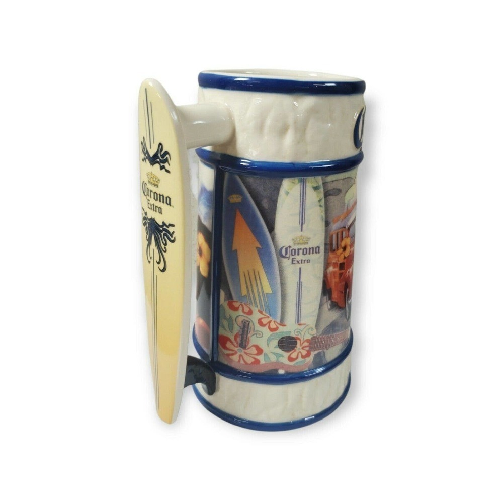 Corona Extra Collector Beer Stein (28 oz.) Retro Beach Theme w/ Surfboard Handle